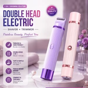 2 in 1 Women Electric Shaver Dual Head Bikini Trimmer for Women IPX7 Waterproof Wet & Dry Use Body Hair Trimmer and Facial Hair Remover for Bikini Underarm Leg Arm Body Face (Random Color)