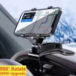 Dashboard Car Phone Holder ABS – 360° Rotatable Mobile Phone Sun Visor & Rear View Mirror Mount Support for Smartphones