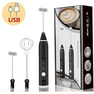 2 In 1 Rechargeable Milk Frother Wand – Powerful Handheld Whisk & Drink Mixer For Coffee, Latte, Cappuccino, Hot Chocolate & Beverages (Black)