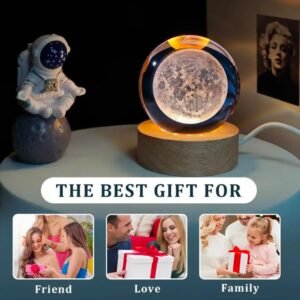 3D Galaxy Crystal Ball Night Light for Kids with USB Table Colorful LED Wooden Light Base, Birthday Gift for Teens Boys and Girls/ Crystal Ball for Home Decoration (Random Design)